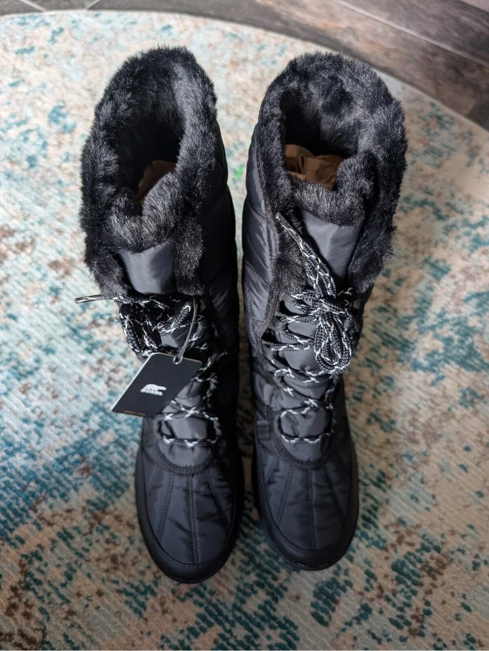 Sorel Women's Whitney II Tall Lace Boots Size 8.5 Black Waterproof Faux Fur NEW
